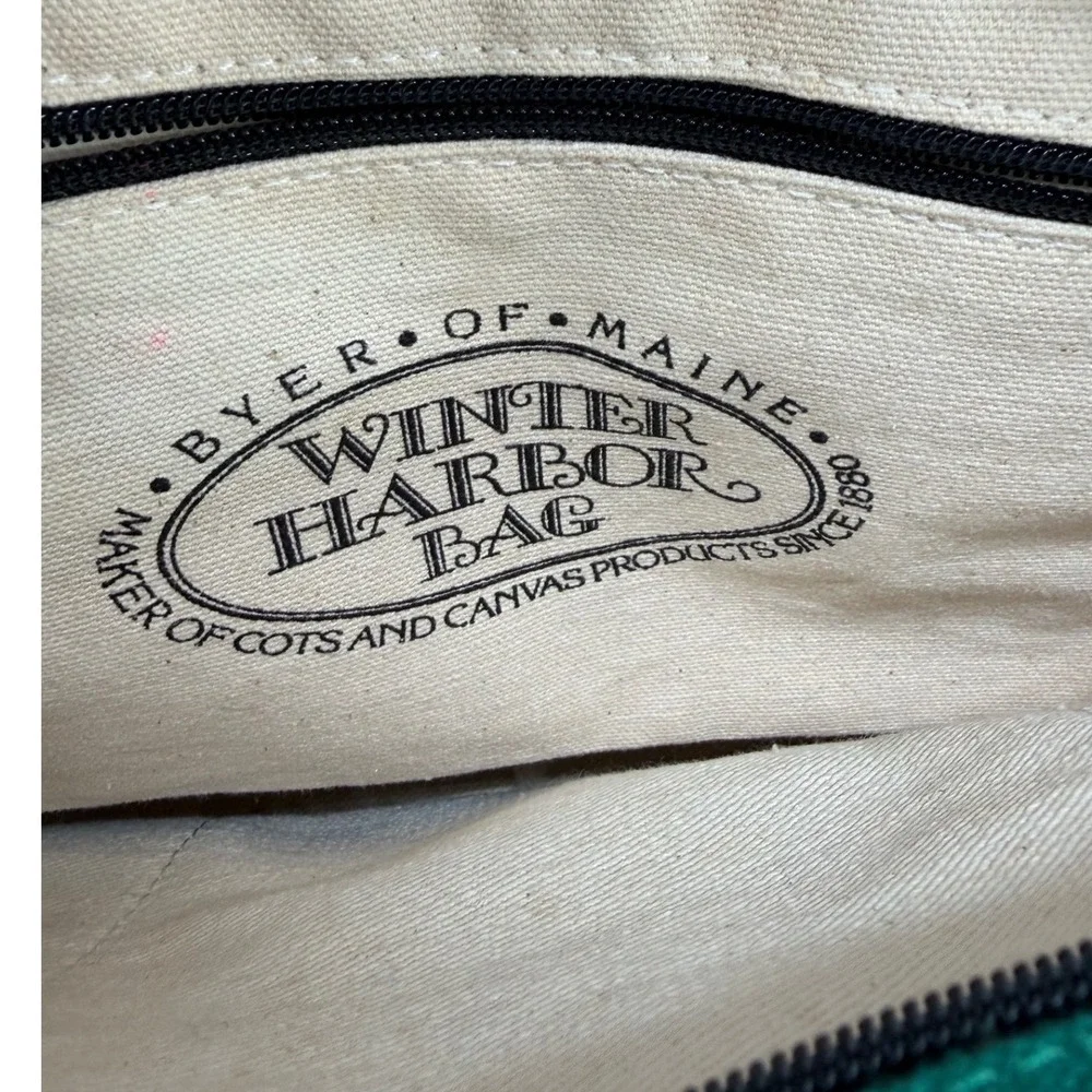 Byer of Maine Winter Harbor Bag Green Canvas Leather Strap Tote Zipper Top
